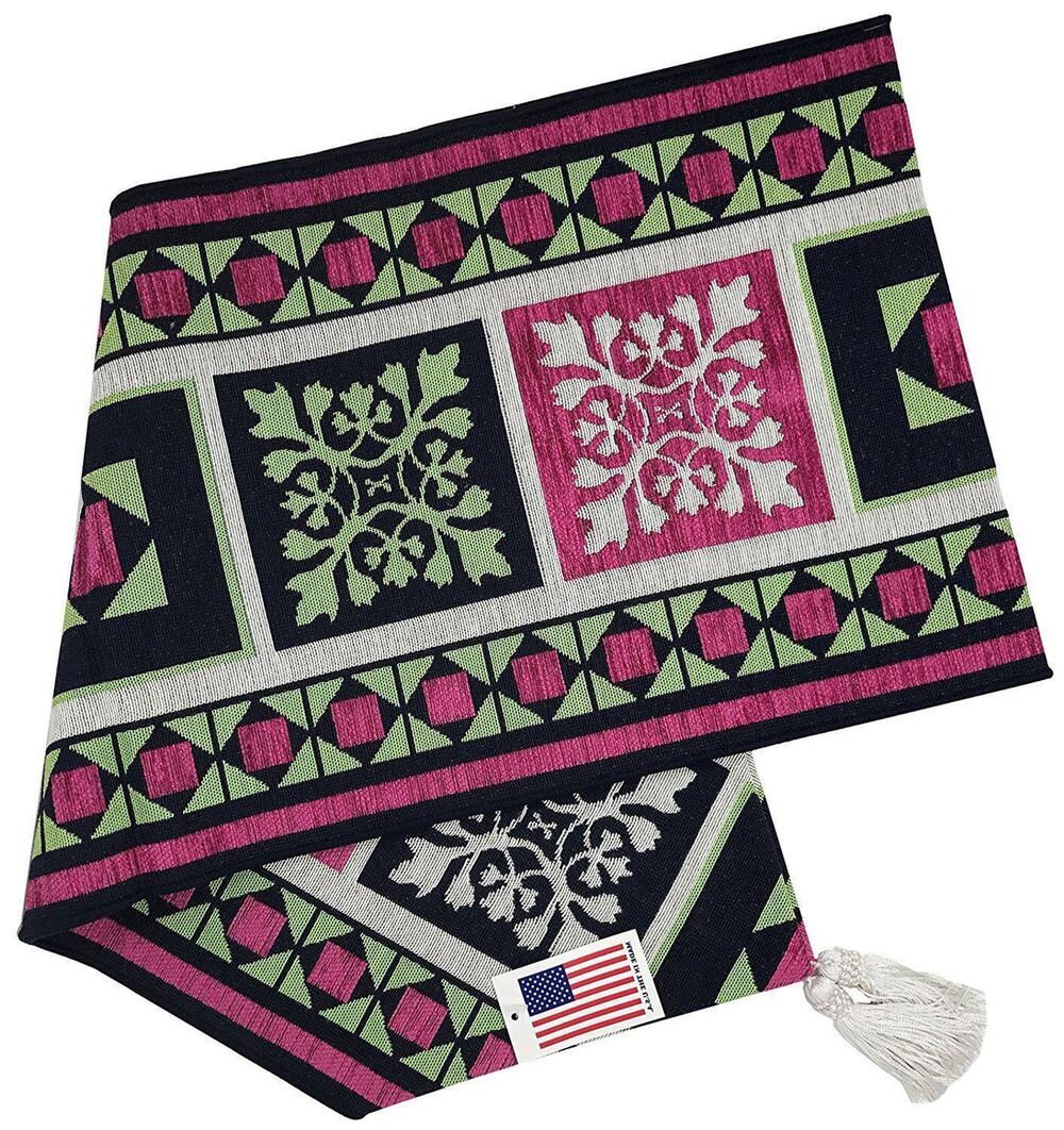 Manual Woodworkers Clara Table Runner Mid Century Modern Tapestry Pink Green 72"